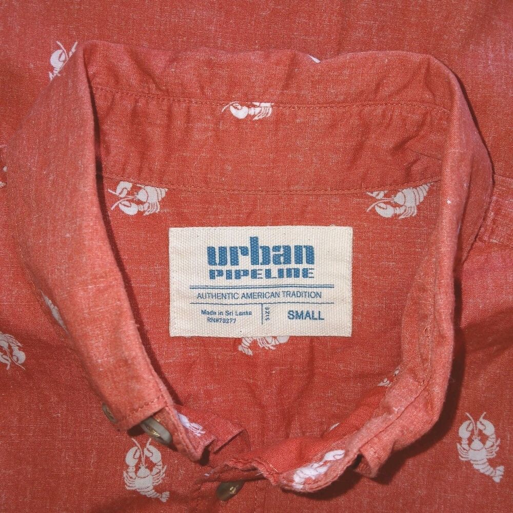 URBAN PIPELINE Mens S Lobster Graphic Button 100% Cotton Shirt Heathered Red - Picture 6 of 7